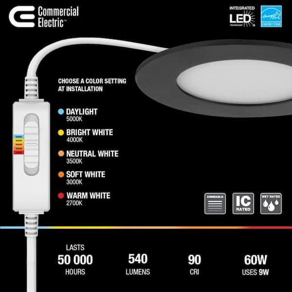 Ultra Slim Integrated LED 4 in Round Adj Color Temp Canless Recessed Light for Kitchen Bath Living rooms, White