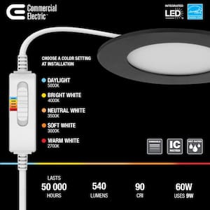 Ultra Slim Integrated LED 4 in Round Adj Color Temp Canless Recessed Light for Kitchen Bath Living rooms, White