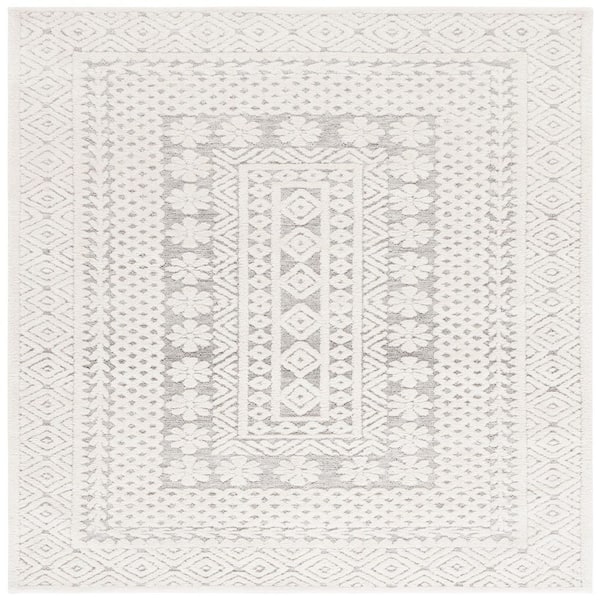 SAFAVIEH Audrey 6 ft. x 6 ft. Gray/Ivory Diamond Border square Area Rug
