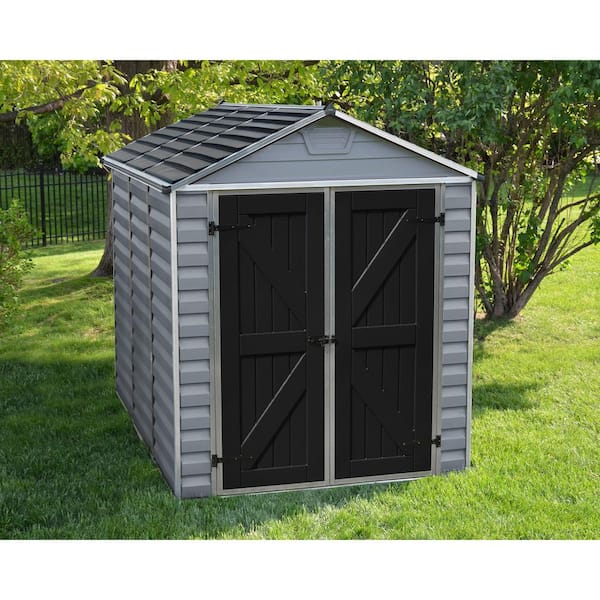 SkyLight 6 ft. W x 8 ft. D Resin Plastic Outdoor Garden Storage Shed with Floor (45.2 sq. ft.) in Dark Gray Deco