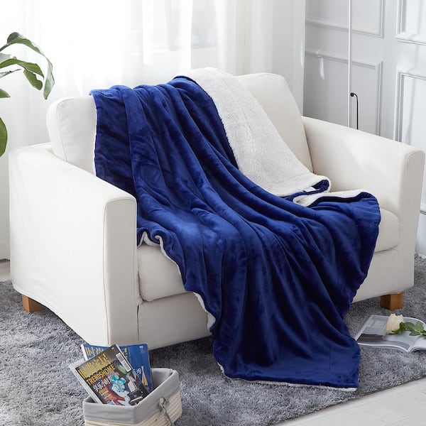 JML Navy Polyester Sherpa Throw Blanket