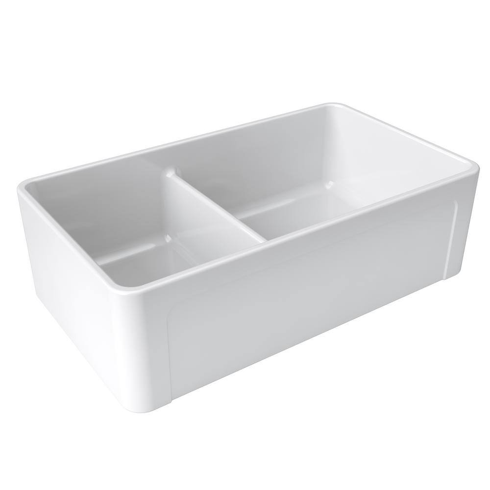 White Fireclay 33'' Double Bowl Farmhouse Sink