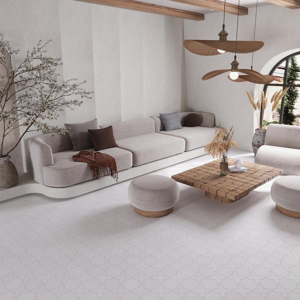 Seville 5 in. x 5 in. Matte Pure White Porcelain Cross Wall and Floor Tile (5.31 sq. ft./case)-34 Pack