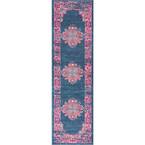 Passion Blue 2 ft. x 6 ft. Medallion Transitional Runner Rug
