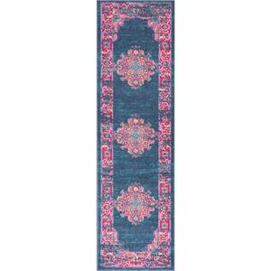 Passion Blue 2 ft. x 6 ft. Medallion Transitional Runner Rug