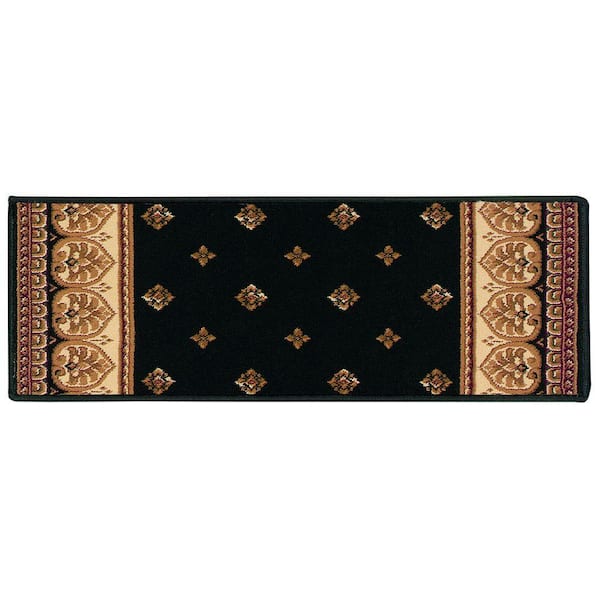 Natco Sapphire Fleur De Lis Black 9 in. x 33 in. Stair Tread Cover