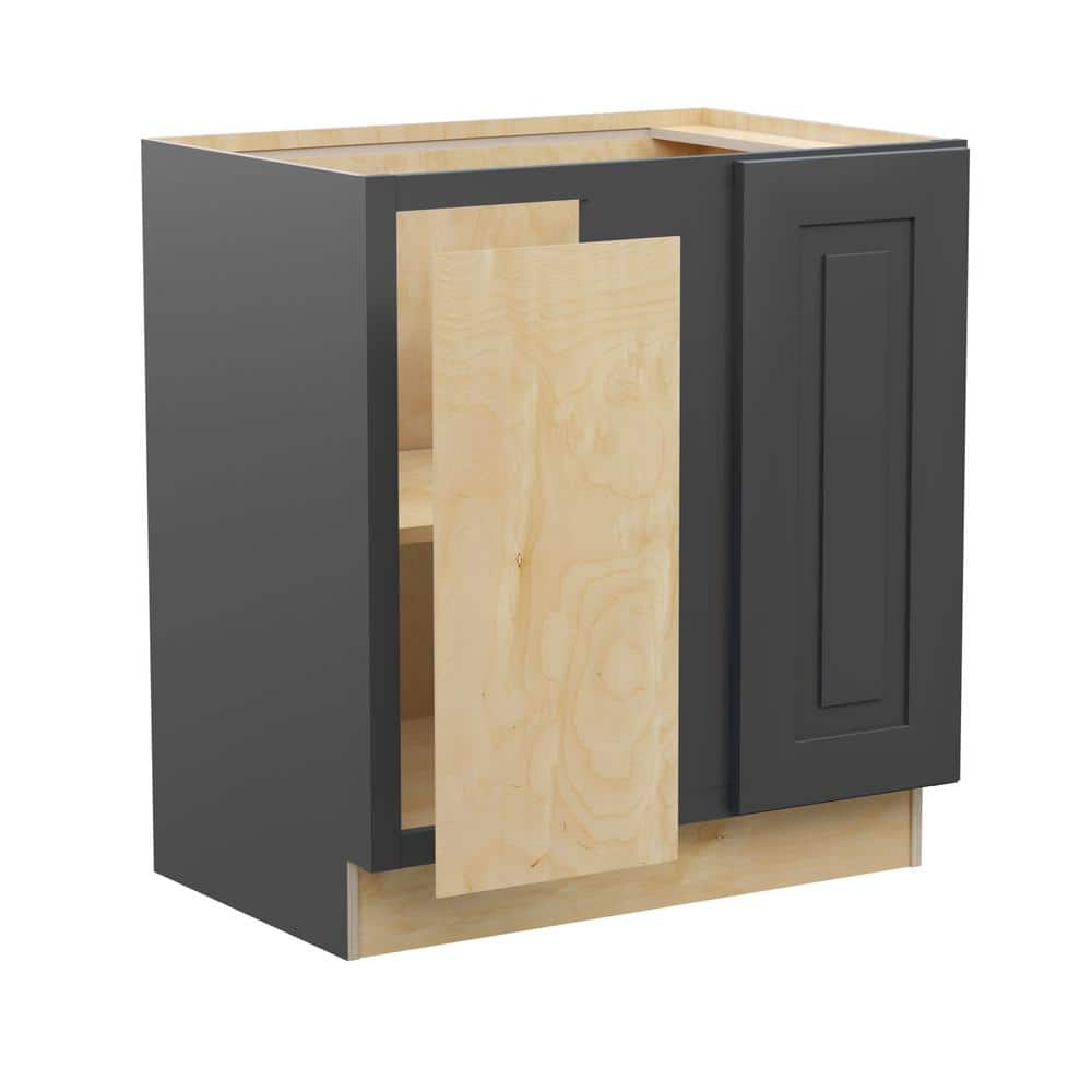 Newport Deep Onyx Plywood Shaker Assembled Corner Kitchen Cabinet 1 FH Sft Cls L 30 in W x 24 in D x 34.5 in H -  Home Decorators Collection, BBCU39L-NDO