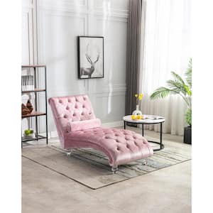 Pink Velvet Leisure Concubine Sofa with Acrylic Feet, Accent Sofa Chaise Reclining Lounger Sofa for Living Room Bedroom