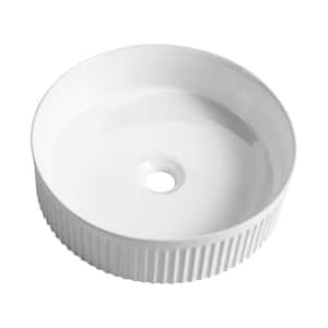 Anky White Line Ceramic 16 in. Round Bathroom Vessel Sink