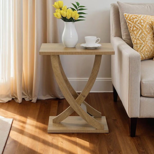 Newport 22 in. Weathered Brown Rectangle Wood Criss-Cross Chairside End Table