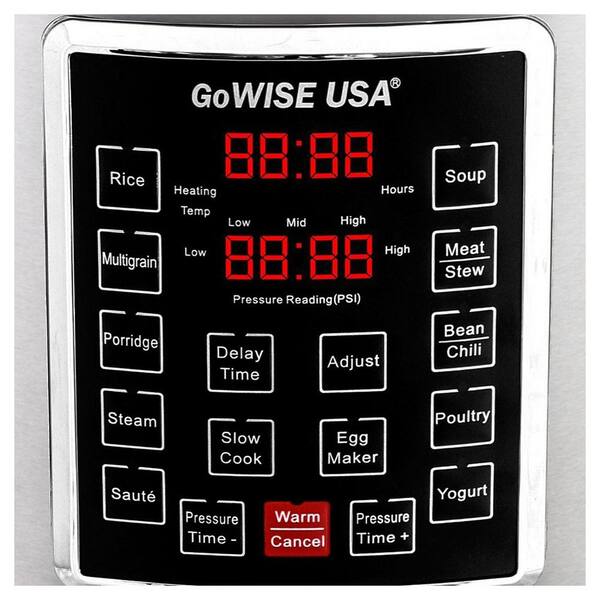 GoWISE USA GW22620 4th-Generation Electric Pressure Cooker with  steam rack 6 QT rice scooper steam basket and measuring cup