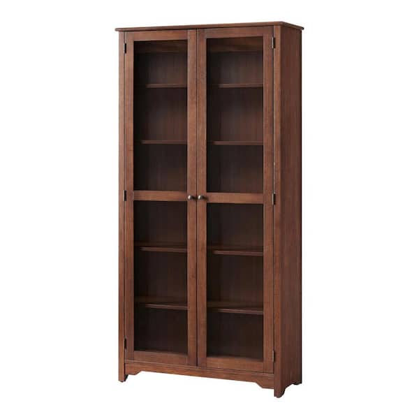 Bradstone 72 in. Walnut Brown Wood Bookcase with Glass Doors
