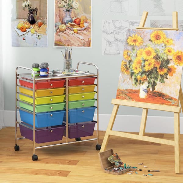 12-Drawers Plastic Rolling Storage Cart with Organizer Top in MultiColor