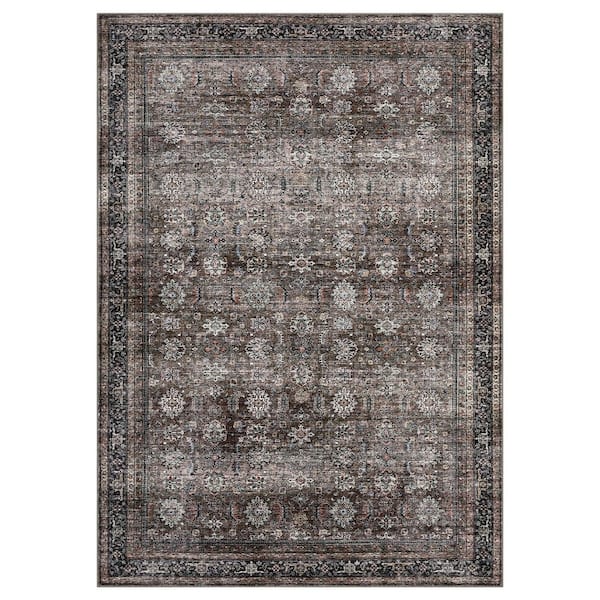 8 ft. x 10 ft. Brown Large Size Interior Decoration Distressed Floral ...