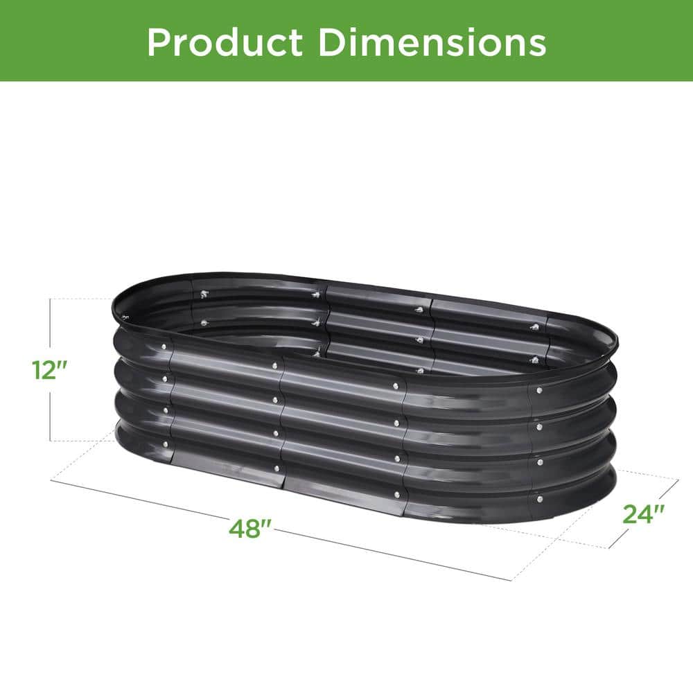 Charcoal Oval Steel Outdoor Raised Garden Bed Planter Box