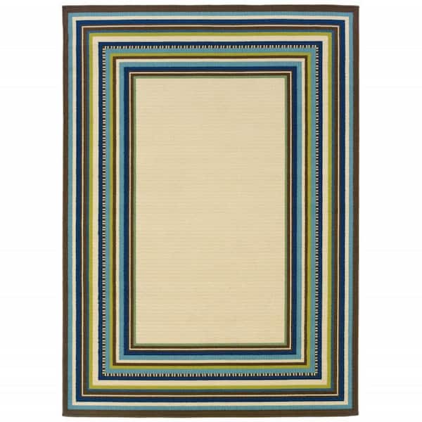 HomeRoots Ivory, Blue 7 ft. x 10 ft. Loomed Polypropylene Rectangle Indoor/Outdoor Area Rug
