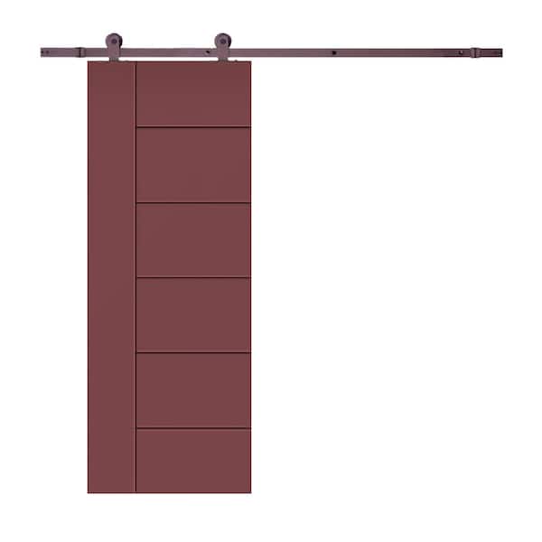 CALHOME Modern Classic 24 in. x 96 in. Maroon Stained Composite MDF Paneled Sliding Barn Door with Hardware Kit