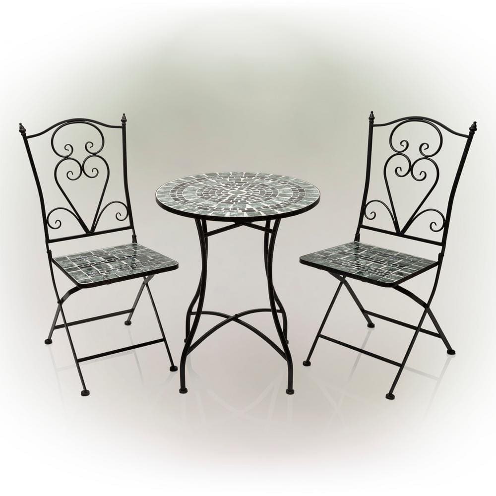 Indoor/Outdoor Marbled Glass Mosaic 3-Piece Bistro Set Folding Table and Ch