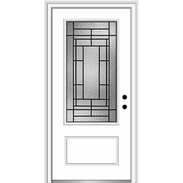 MMI Door Pembrook 36 in. x 80 in. 1-Panel Left-Hand Inswing 3/4 Lite Decorative Glass Primed Fiberglass Prehung Front Door