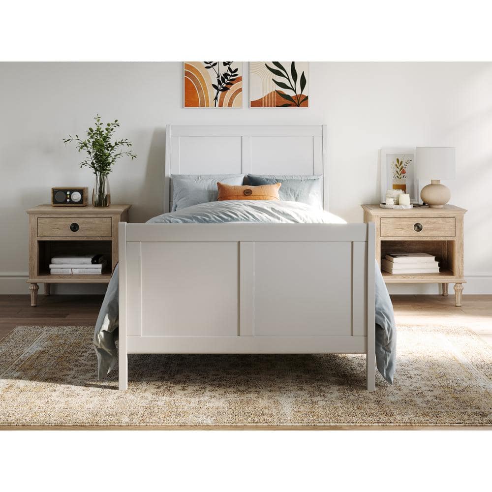 Portland White Solid Wood Sleigh Bed Frame with Footboard