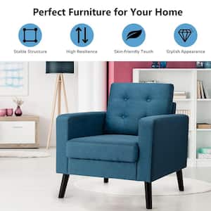 Blue Rubber Wood Accent Chair Fabric Armchair Single Sofa