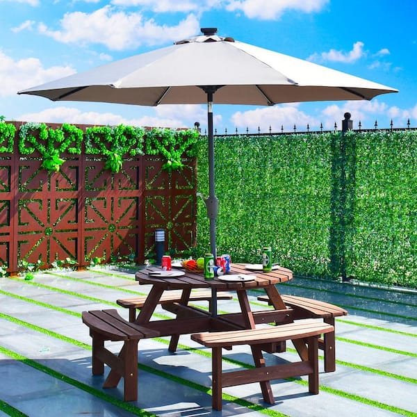 8-Seat Wood Patio Picnic Dining Seat Bench Set