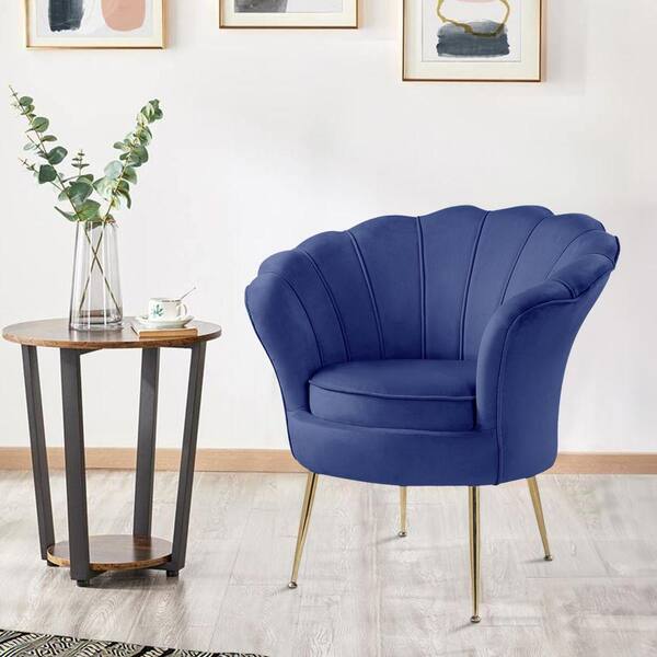 Benjara Blue and Gold Velvet Accent Chair with Scalloped Back BM286566 ...