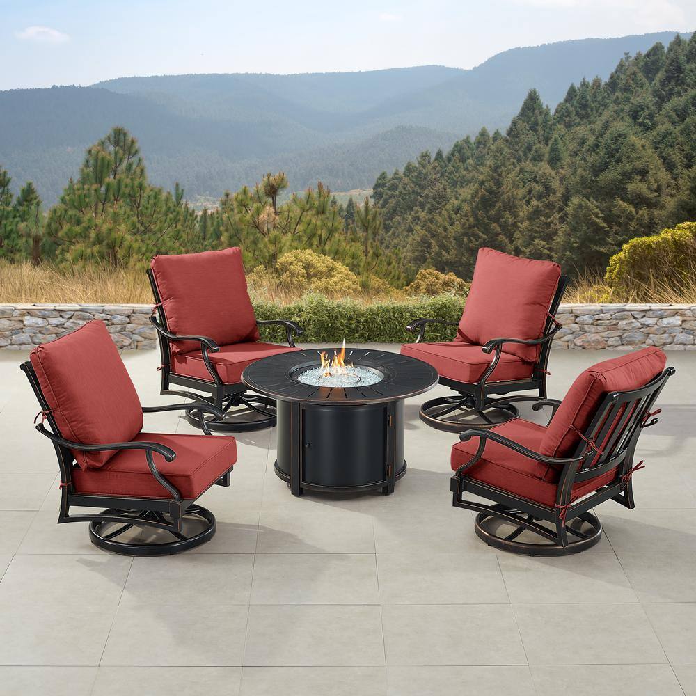 Black 5-Piece Aluminum Patio Fire Pit Set with Red Cushions price history on PriceWatchPro