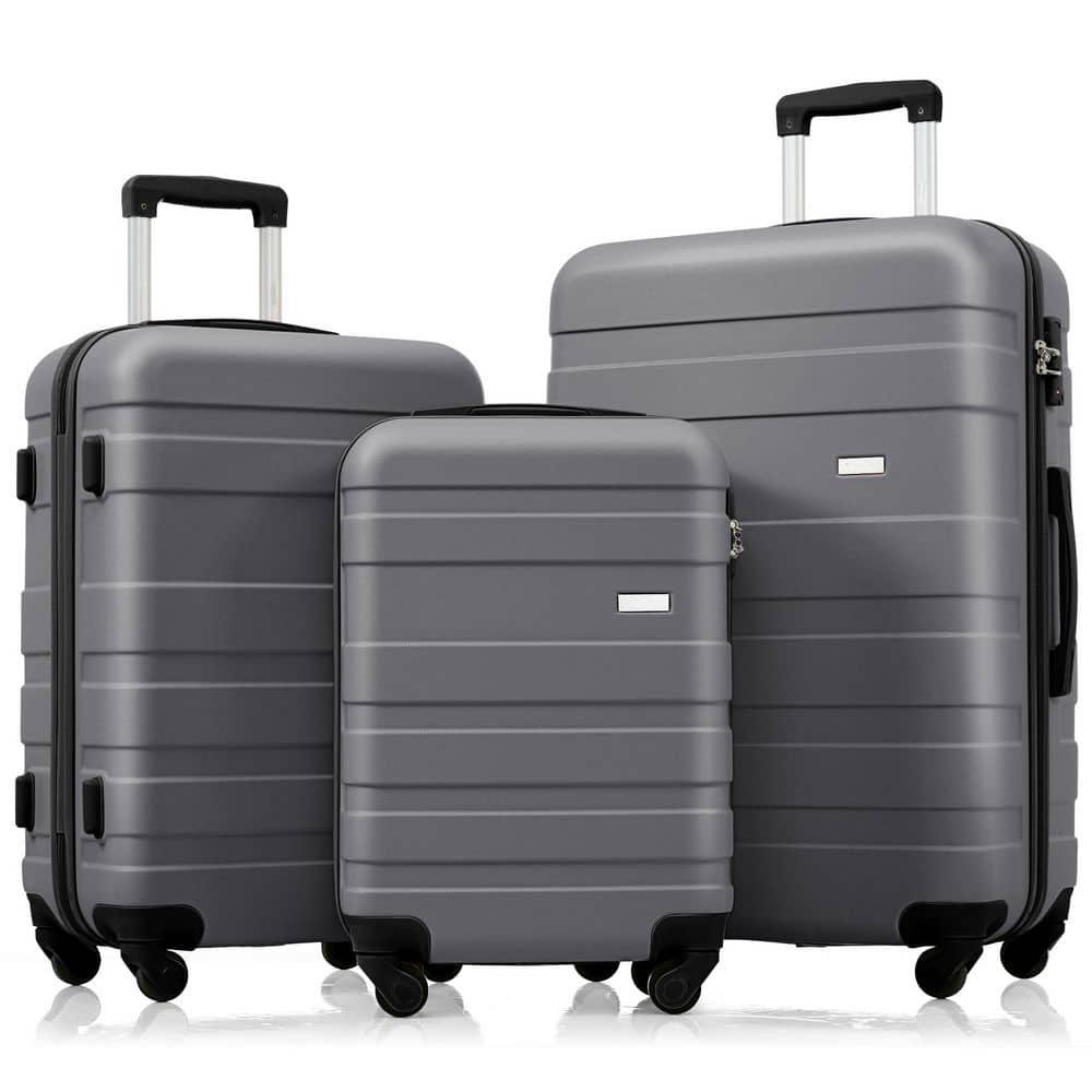 Polibi 3-Piece Gray ABS Hardside Luggage Set with Spinner Wheels
