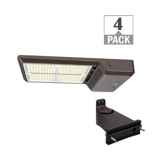 600-Watt Equivalent Integrated LED Bronze Area Light with Straight Arm Mount Kit TYPE 5 Adjustable Lumens CCT (4-Pack)