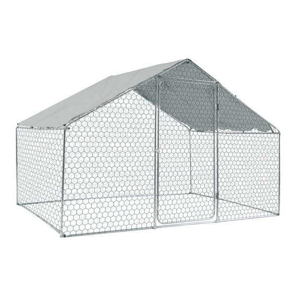 Tunearary 106 ft. x 6 ft. Outdoor Farm Iron Chicken Coop Poultry Cage with Waterproof Shed and Latch