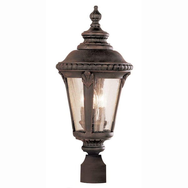 Bel Air Lighting Commons 3-Light Rust Outdoor Lamp Post Light Fixture with Seeded Glass