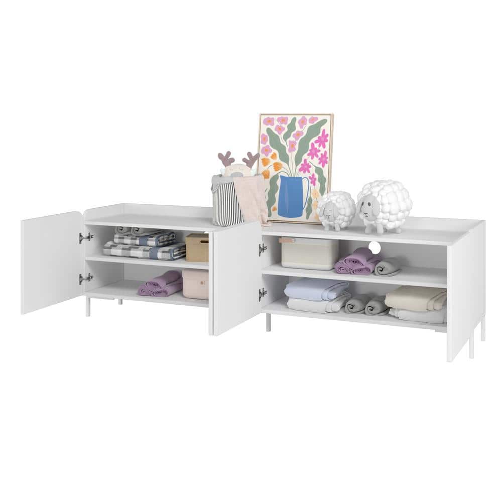 Bogardus White Mid-Century Modern TV Stand with Cabinets