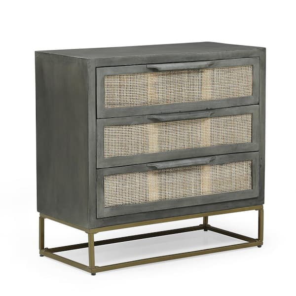 Noble House Ailey Gray and Natural Cabinet with 3-Drawers