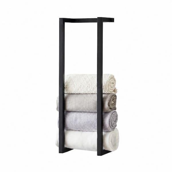 Wall Mounted Metal Towel Rack for Rolled Towels and Bathroom Storage with Large Capacity, Black Finish