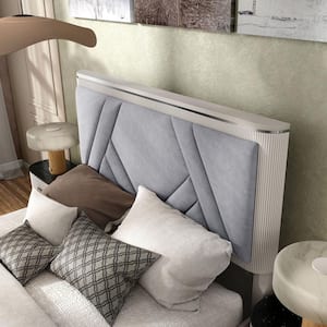 Addy Gray Wood Frame Queen Panel Bed with Padded Headboard