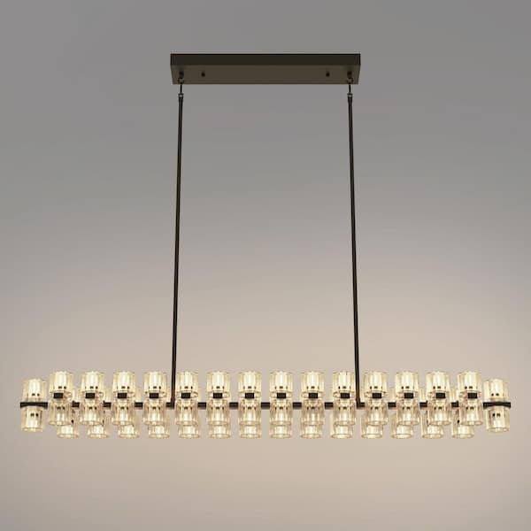 YANSUN 53 in. 60-Light Black Rectangular K9 Crystal Chandelier for
