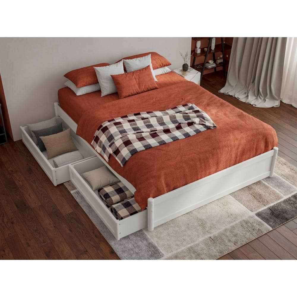 Barcelona White Full Wood Panel Platform Bed with Storage Drawers