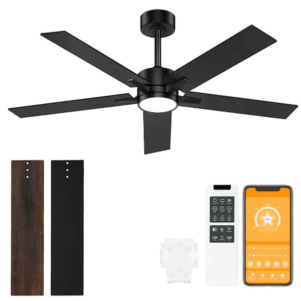 52 in. Indoor/Covered Outdoor Black Modern Adjustable Color Temperature Ceiling Fan Light with Remote