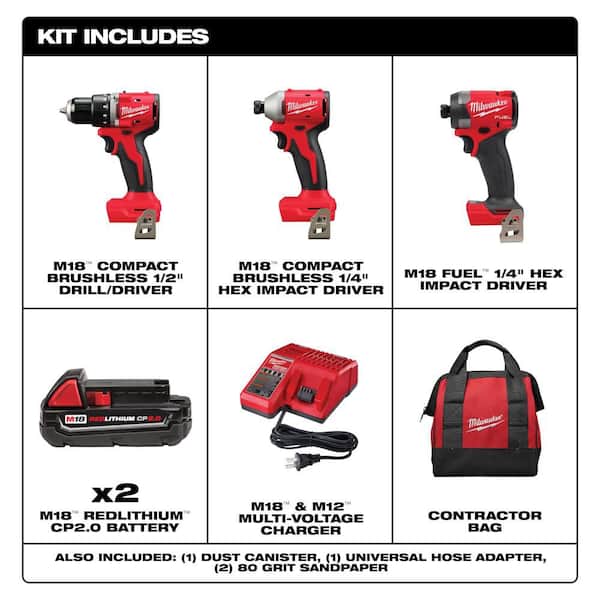 M18 18V Lith-Ion Brushless Cordless Drill/Impact Combo Kit (2-Tool) w/(2) 2.0 Ah Battery, Charger & Impact Driver