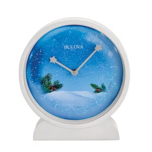 Winter Wonderland Table Clock with Holiday Melodies in A Solid Wood Case and Snow White Color Quartz Movement
