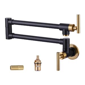 Wall Mounted Pot Filler with Double Joint Swing Arms in Black and Gold