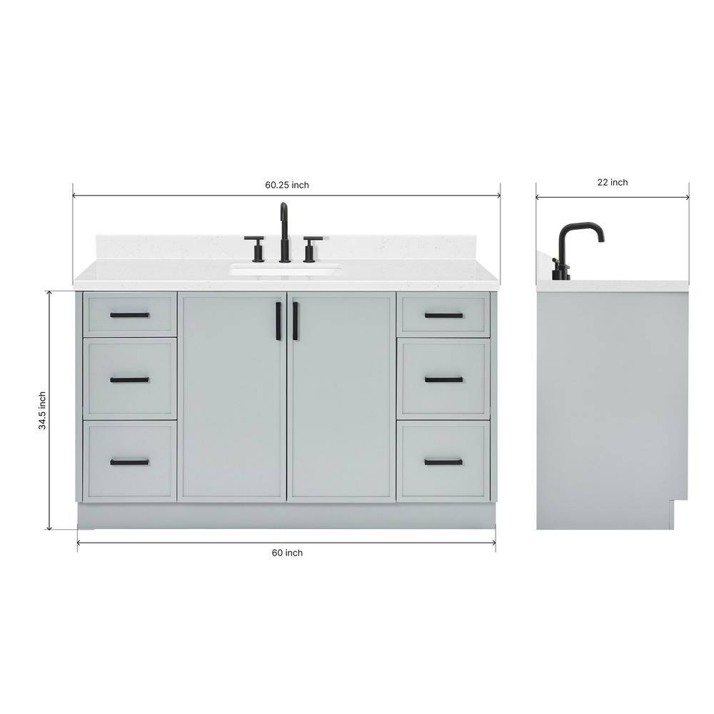 Gray Solid Wood Single Sink Bathroom Vanity with Carrara Quartz Top