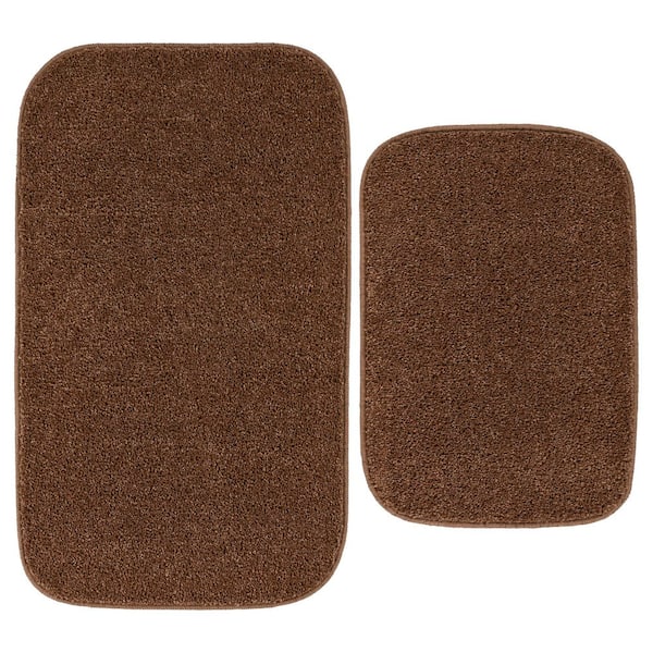 Sedona Cinnamon Brown Solid Color Plush Polypropylene Rectangle 2 Piece Bath Rug Set
