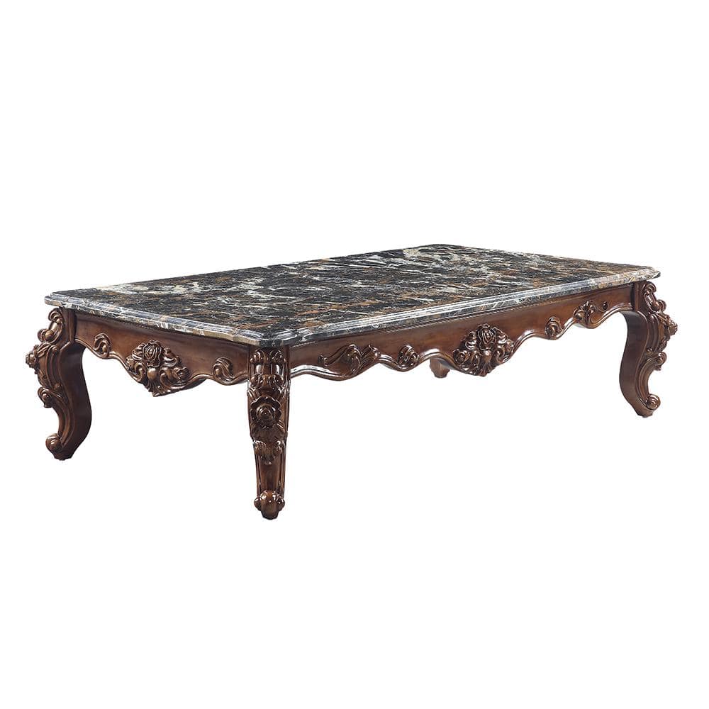 Versailles Rectangular Walnut and Marble Coffee Table with Storage