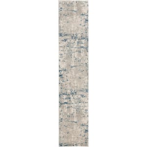 Concerto Ivory Grey Blue 2 ft. x 10 ft. Distressed Contemporary Runner Area Rug