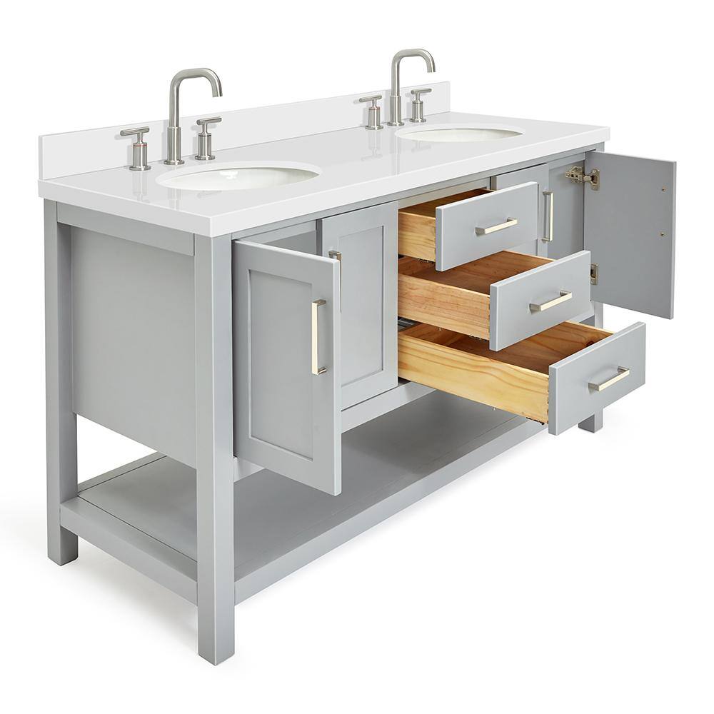 Gray Double Freestanding Vanity with White Top