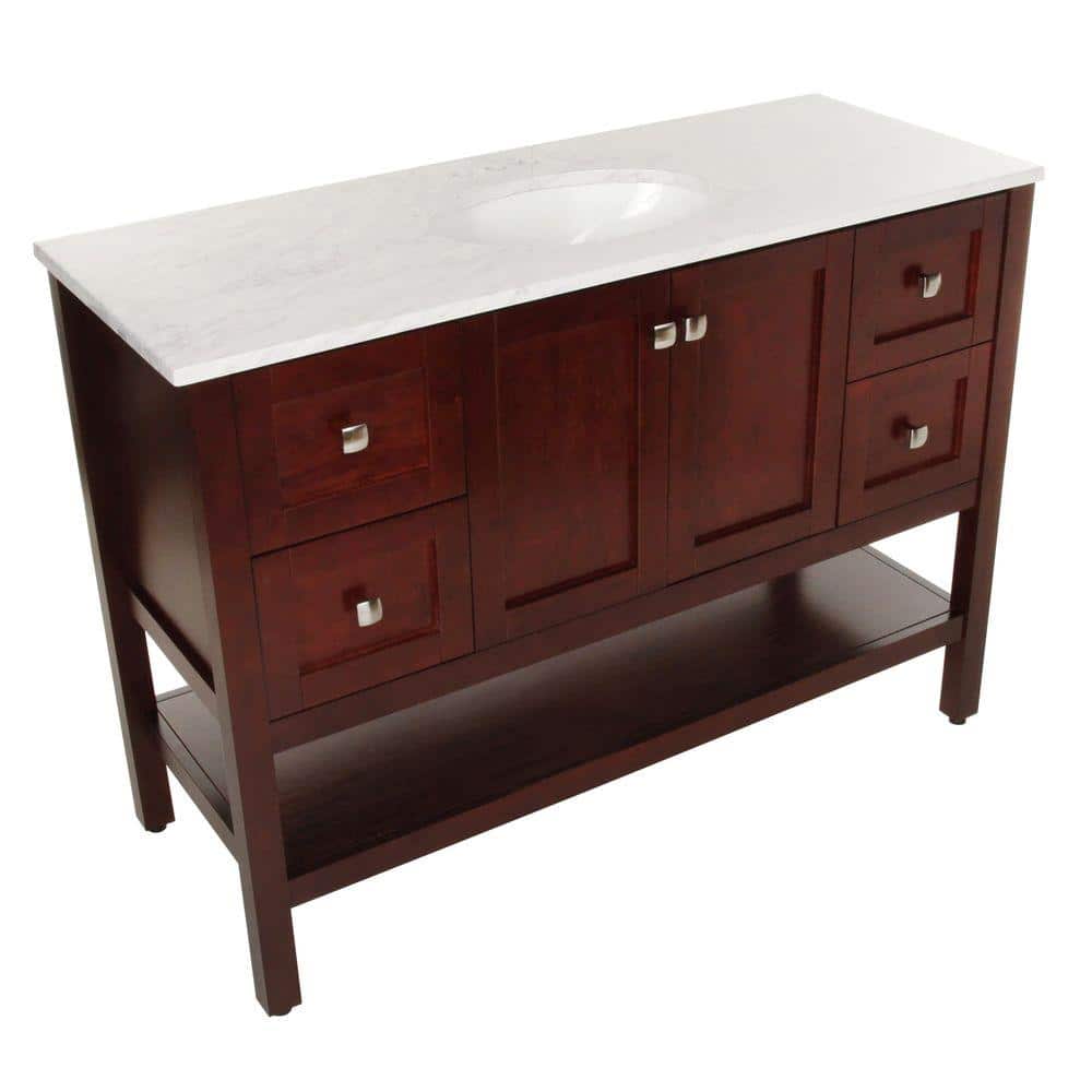 St Paul Sydney 49 In W X 19 In D Bathroom Vanity In Dark Cherry With Stone Effects Vanity Top In Cascade With White Sink Sy48p2com Dc The Home Depot