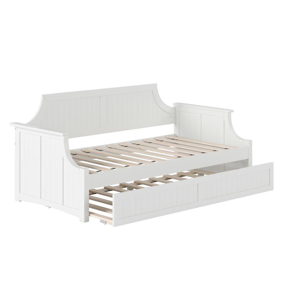 White Twin Wood Daybed with Trundle and Storage Drawers