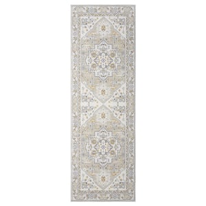 Beige 2 ft. x 6 ft. Washable Floral Persian Runner Area Rug